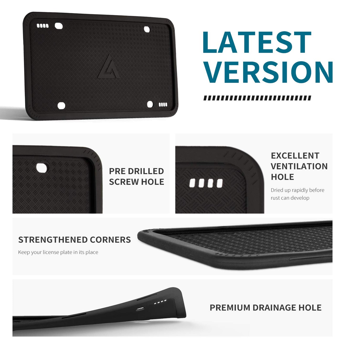 Aujen Silicone Black License Plate Frames, 2 Pack Universal Car License Plate Holders, Rust-Proof and Weather-Proof Accessories (Black)
