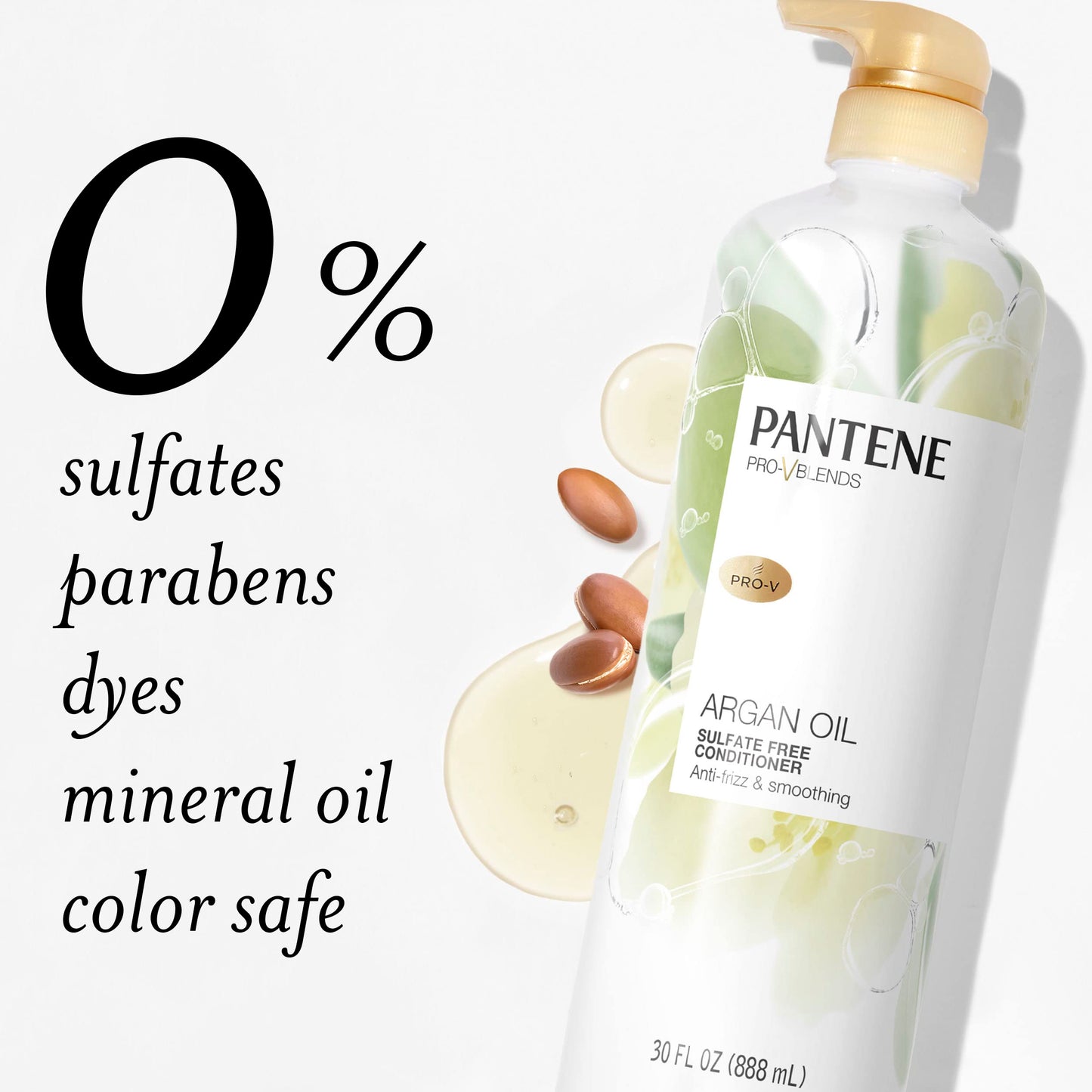 Pantene Argan Oil Conditioner for dry damaged hair, Smoothing and Moisturizing, Nutrient Infused with Vitamin B5, Anti Frizz, Safe for Color Treated Hair, Pro-V Blends, 30.0 oz