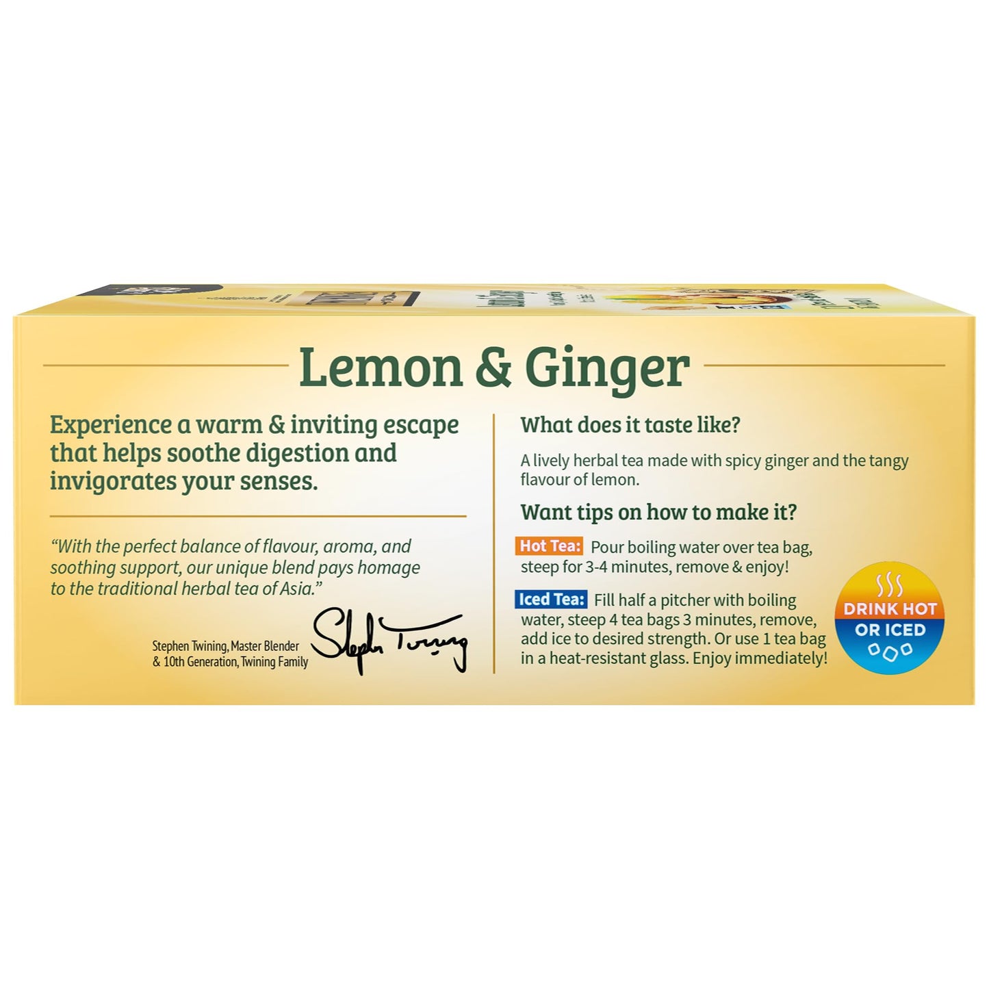 Twinings Lemon & Ginger Herbal Tea, 100 Individually Wrapped Tea Bags, Tangy Lemon, Spicy Ginger, Naturally Caffeine Free