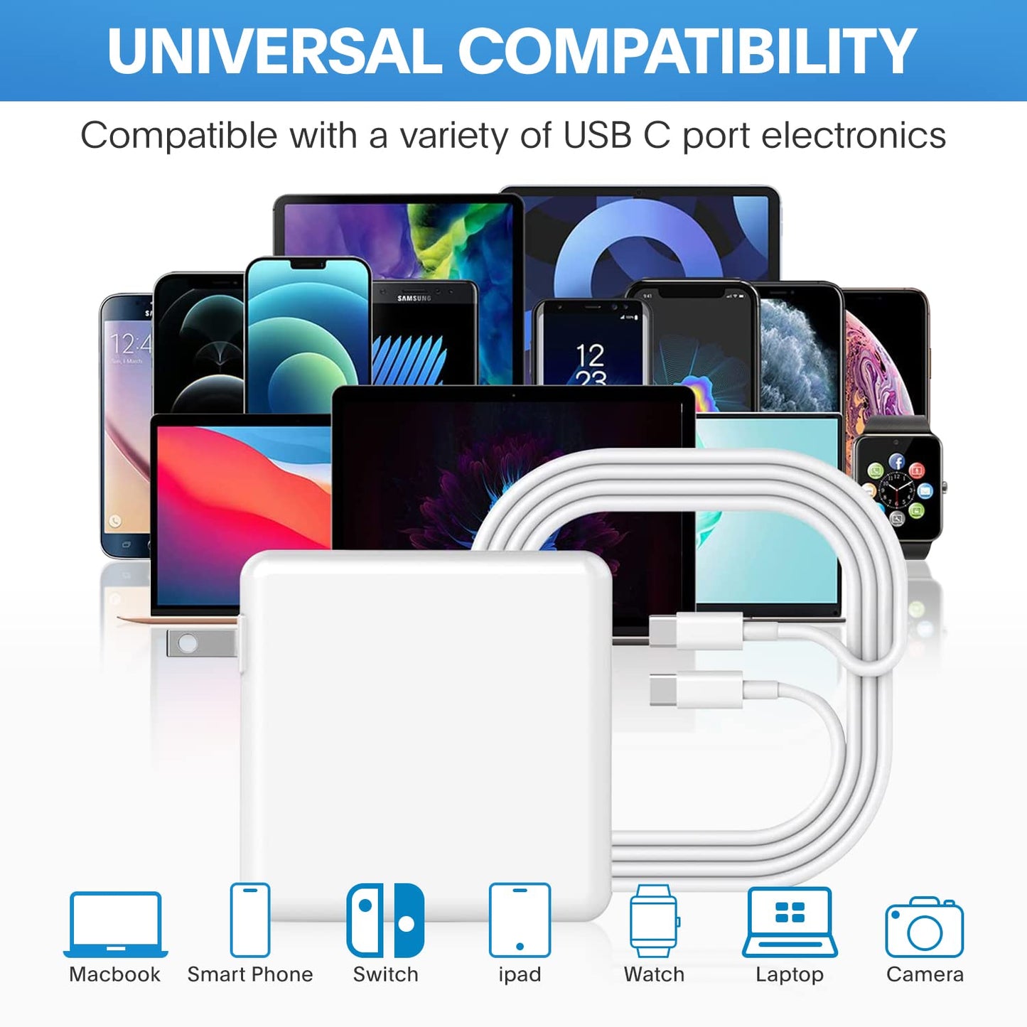 Mac Book Pro Charger - 118W USB C Charger Fast Charger for USB C Port MacBook pro/Air, ipad Pro, Samsung Galaxy and All USB C Device, Include Charge Cable(7.2ft/2.2m)