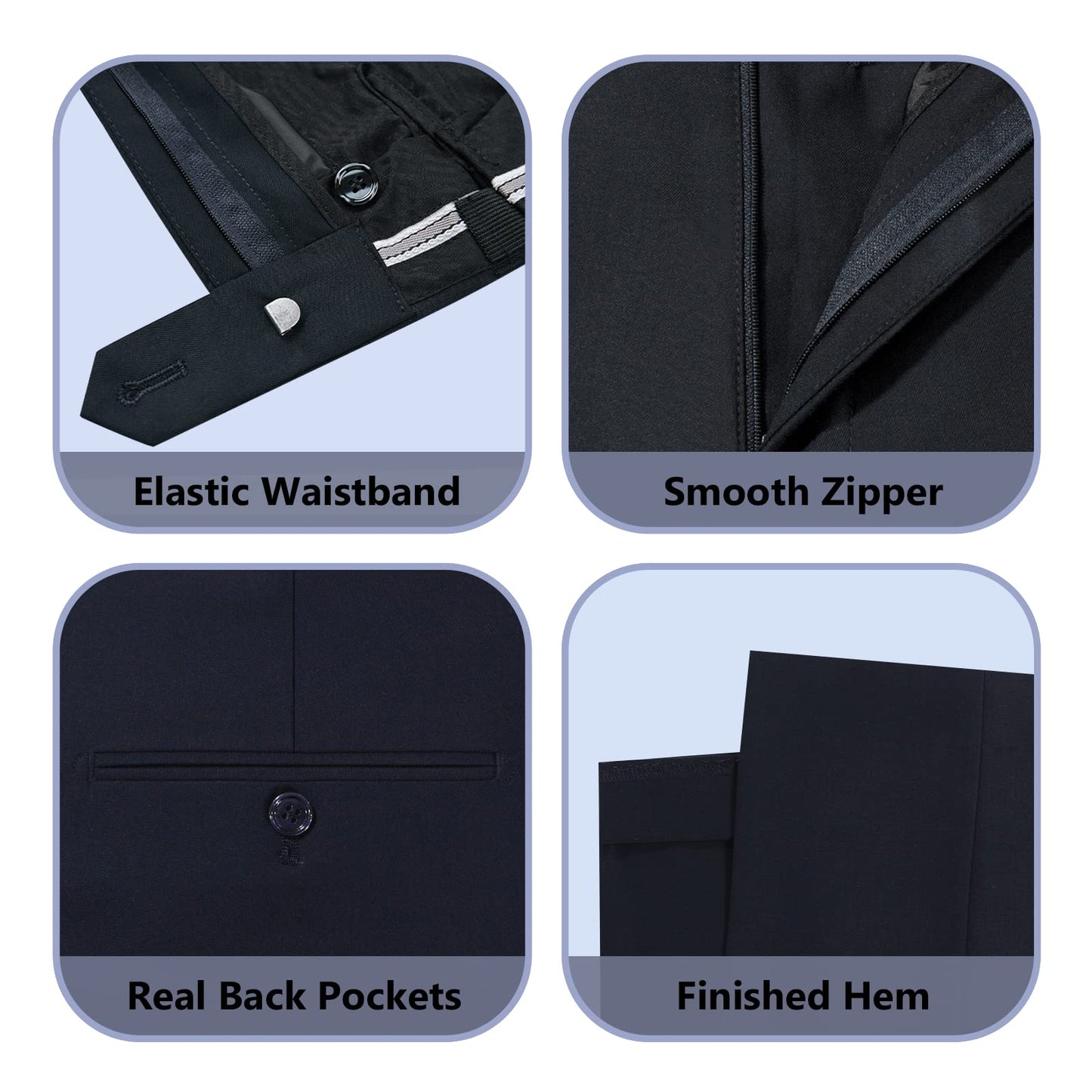 Cooper & Nelson Men's Suit Slim Fit, 3 Piece Suits for Men, One Button Solid Jacket Vest Pants with Tie, Tuxedo Set Dark Navy XS