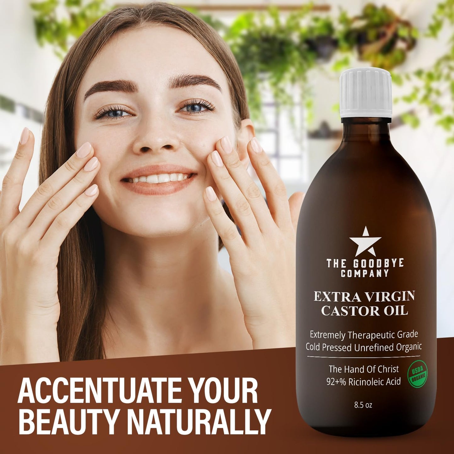Castor Oil USDA Certified Organic Glass Bottle Pure Cold-Pressed - (250 mL) 100% Natural Virgin Castor Oil Unrefined Moisturizing for Skin Hair Growth for Eyelashes, Hexane & BPA Free (8.50 Ounces)