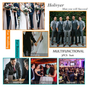 Men Suit Set Slim Fit Wedding Suit Business Suit Champagne Prom Groomsmen Suits Tuxedos Jacket Blazer Vest Pants Men Suits L