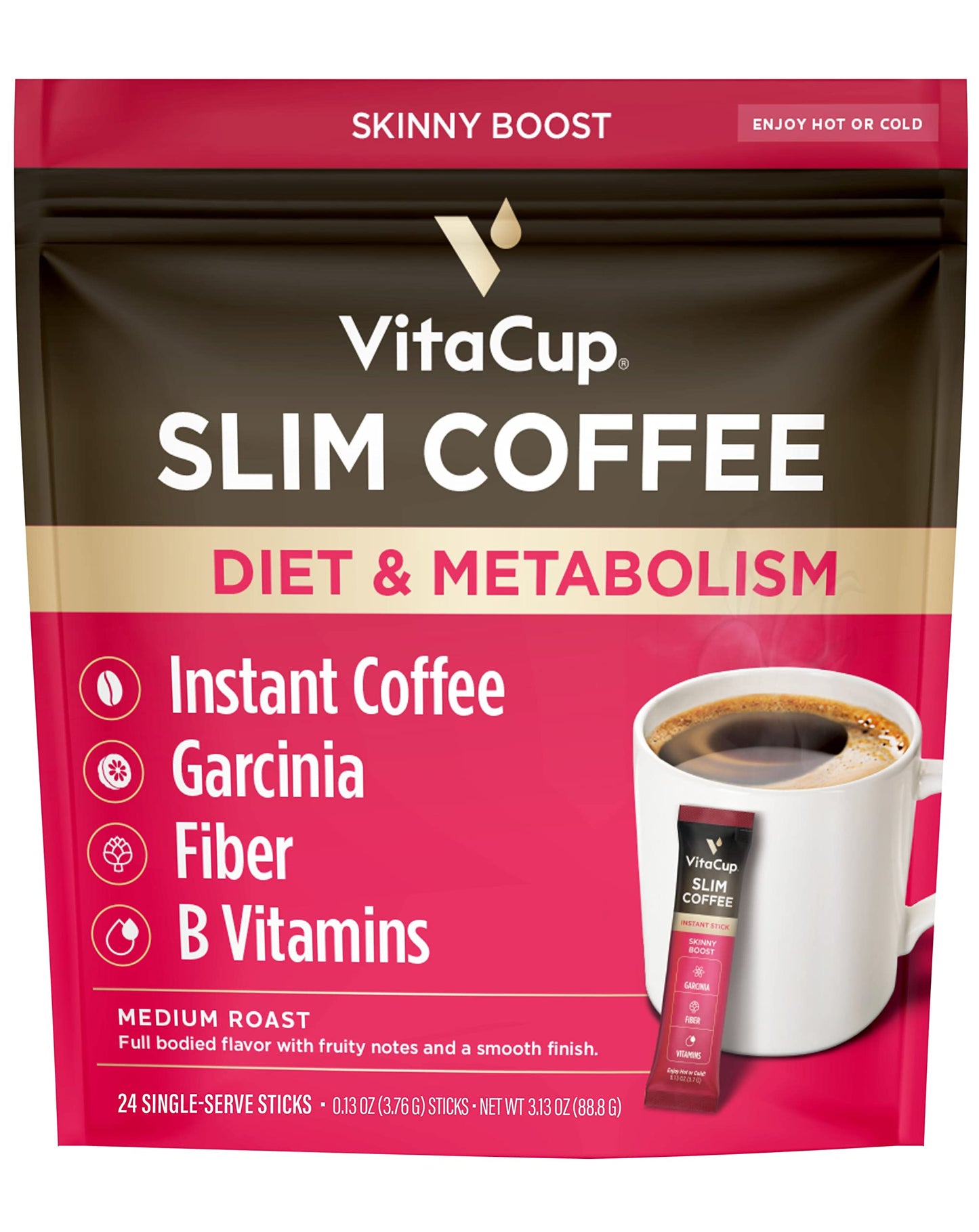 VitaCup Instant Coffee Stick (48) Count Bundle | Genius & Slim Blend | Superfood & Vitamins B1, B5, B6, B9, B12, & D3 Infused | Vegan | Enjoy Hot or Cold