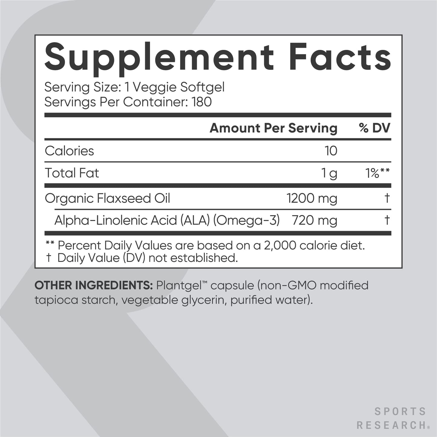 Sports Research Vegan Flaxseed Oil (1200mg) Herbal Supplement with Plant-Based ALA Omega 3 - Vegan Certified & Non-GMO Verified - Gluten, Soy & Carrageenan Free (180 Veggie Softgels)