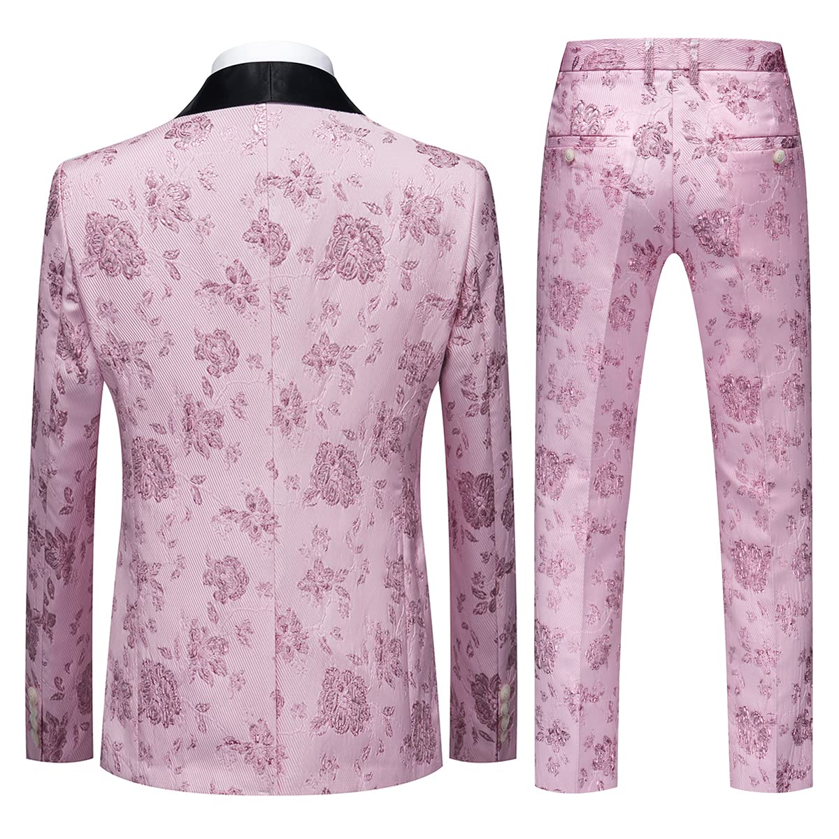 Tuxedo Suits for Men 3 Piece Regular Fit Suit Floral Pattern Blazer Jacket Waistcoat Pants Men Suit Set for Wedding Baby Pink