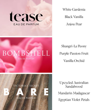 Victoria's Secret Deluxe Mini Fragrance Trio, Eau de Parfume Valentine's Day Giftset for Women, Includes Bombshell, Bare and Tease Mini Perfumes