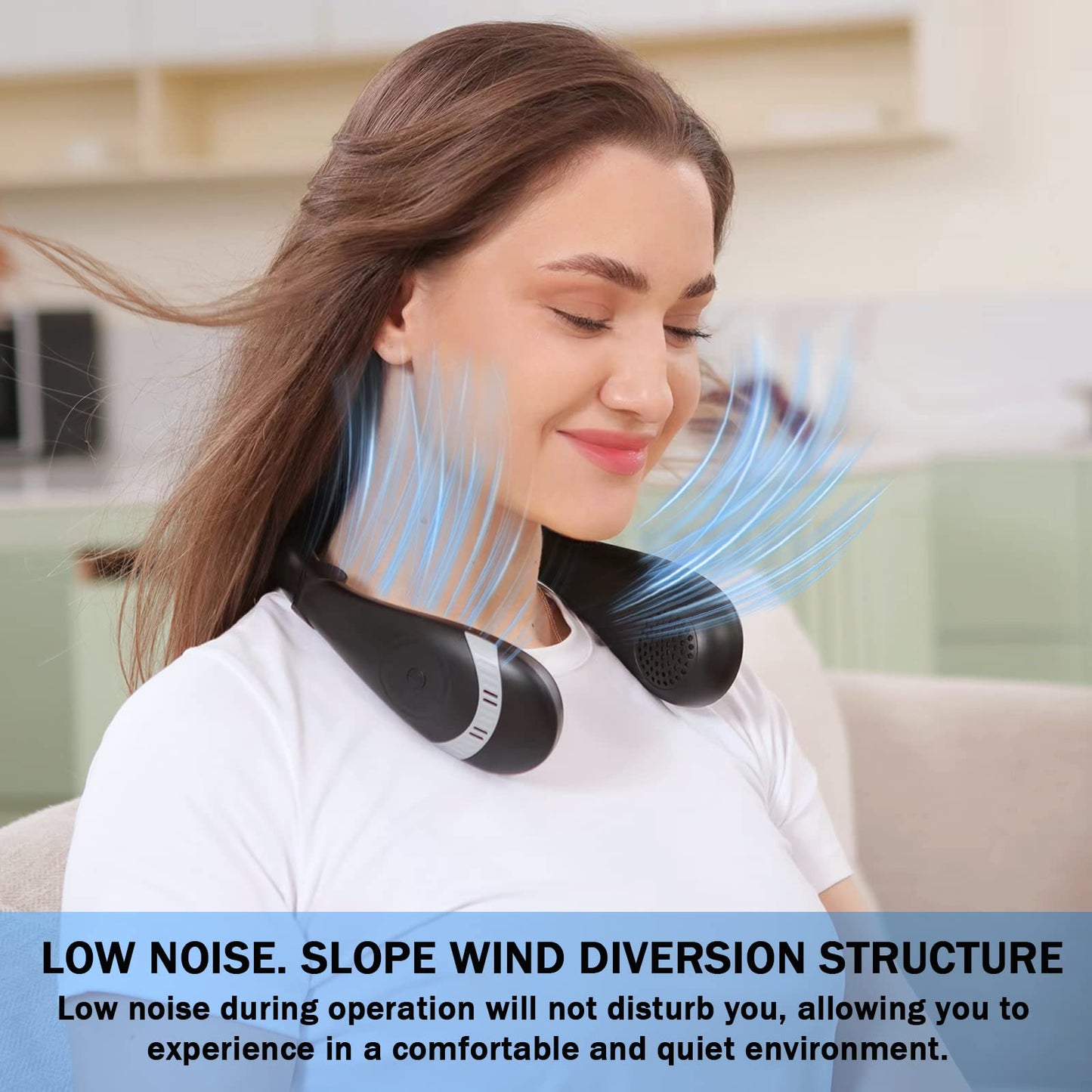 Portable Neck Fan, 360° Cooling Personal Fan, Hands Free Bladeless Fan, Battery Operated, USB Rechargeable, 3 Speeds Wearable Quiet Fan for Outdoor Indoor, Black