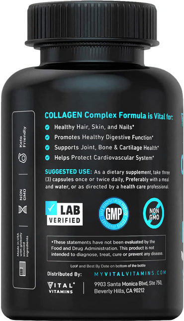 Vital Vitamins Multi Collagen Complex - Type I, II, III, V, X, Grass Fed, Non-GMO, 150 Capsules