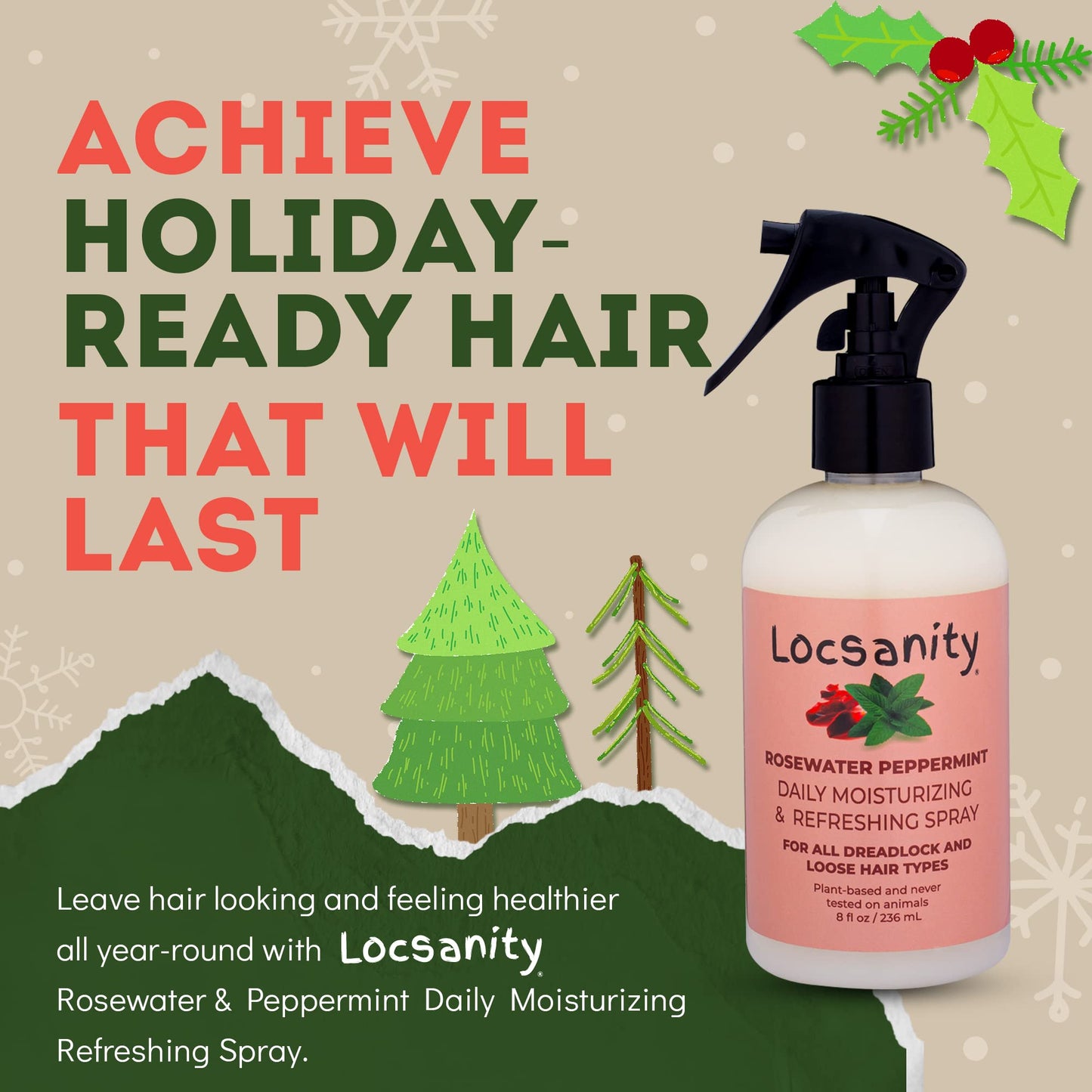 Locsanity Daily Moisturizing Refreshing Spray for Locs, Dreadlocks - Rose Water and Peppermint Hair Scalp Moisturizer, Dreadlock Spray - Natural Loc Care and Maintenance (8oz)