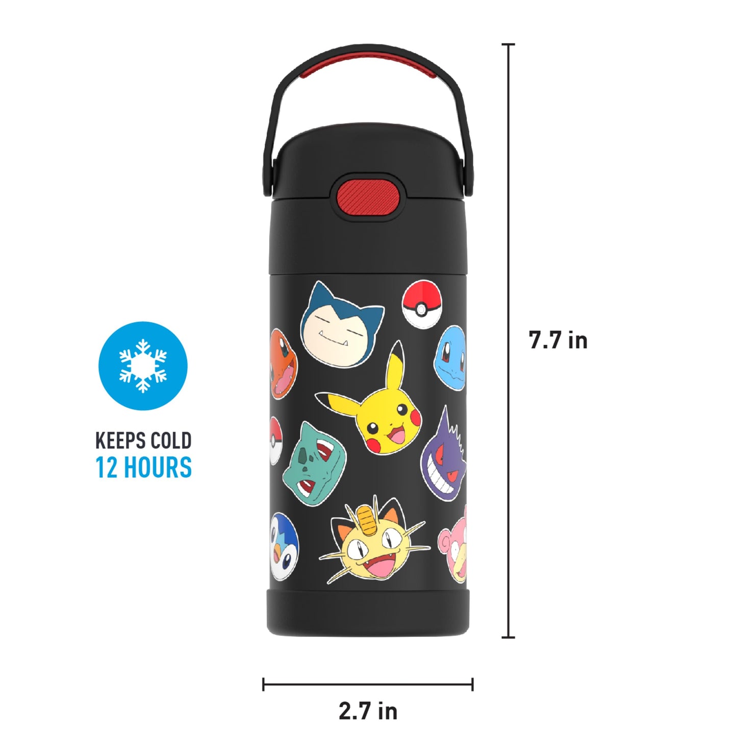 THERMOS FUNTAINER 12 Ounce Stainless Steel Vacuum Insulated Kids Straw Bottle, Pokemon