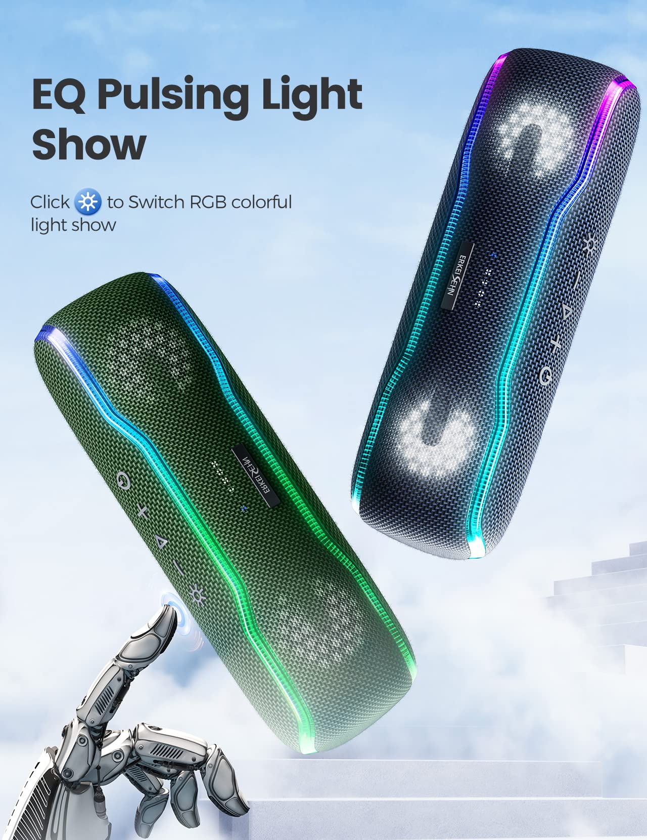 Portable Bluetooth Speaker, IPX7 Waterproof Wireless Speaker with Colorful Flashing Lights, 25W Super Bass 24H Playtime, 100ft Range, TWS Pairing for Outdoor, Home, Party, Beach, Travel
