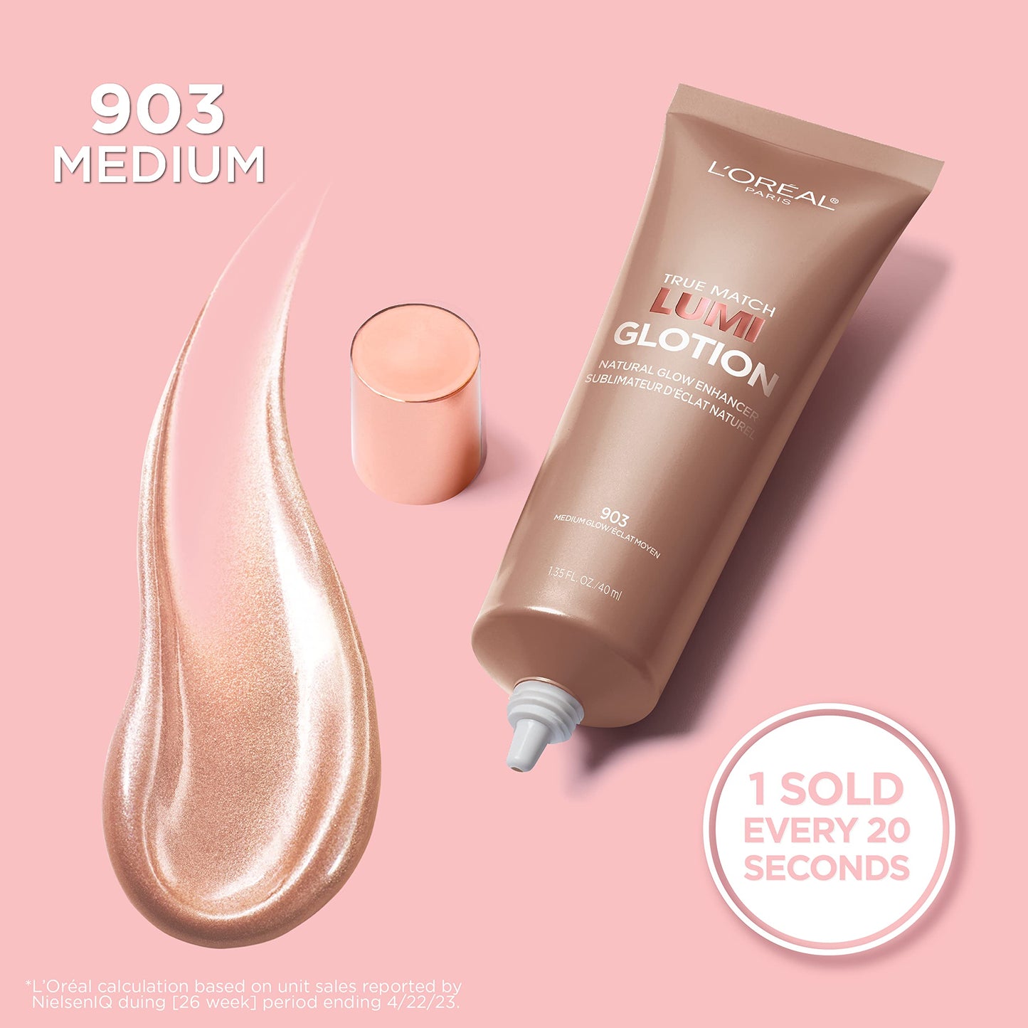 L’Oréal Paris Makeup True Match Lumi Glotion, Natural Glow Enhancer, Illuminator Highlighter Skin Tint, for an All Day Radiant Glow, Medium, 1.35 Ounces