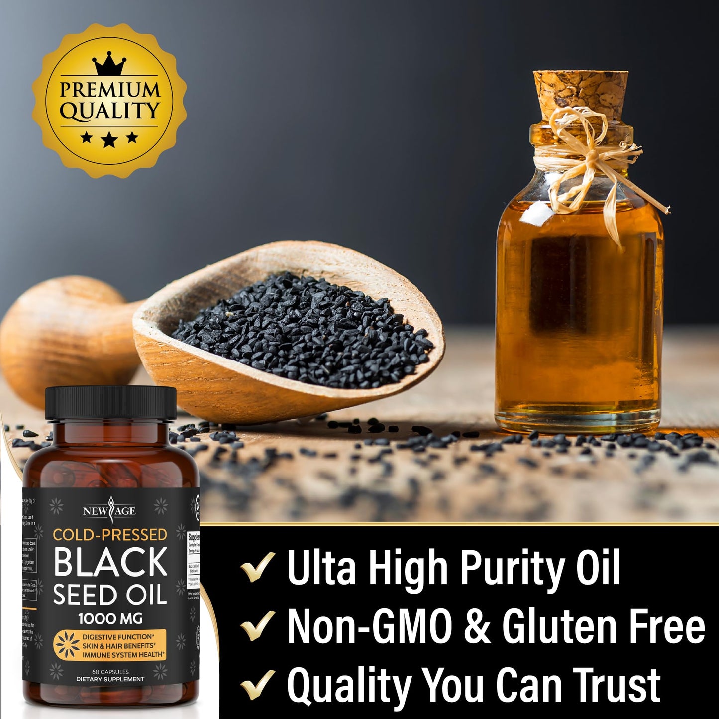 Black Seed Oil Softgel Capsules - Premium Cold-Pressed Nigella Sativa Producing Pure Black Cumin Seed Oil - Non-GMO & Vegetarian (120 Softgels)