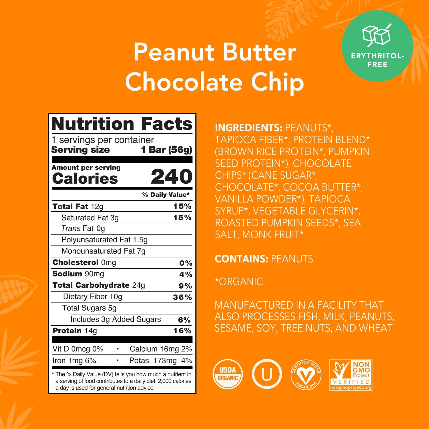 ALOHA Organic Plant Based Protein Bars |Peanut Butter Chocolate Chip | 1.98 Oz (Pack of 12) | Vegan, Low Sugar, Gluten Free, Paleo, Low Carb, Non-GMO, Stevia Free, Soy Free, No Sugar Alcohols