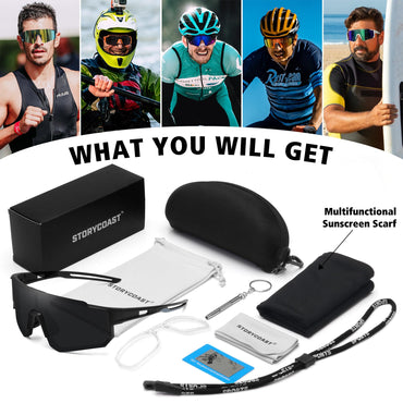 STORYCOAST Polarized Sports Sunglasses for Men Women,Bike Glasses Driving Fishing Cycling Mountain Bike Sunglasses UV400 Protection Matte Black Frame-Gray Lens