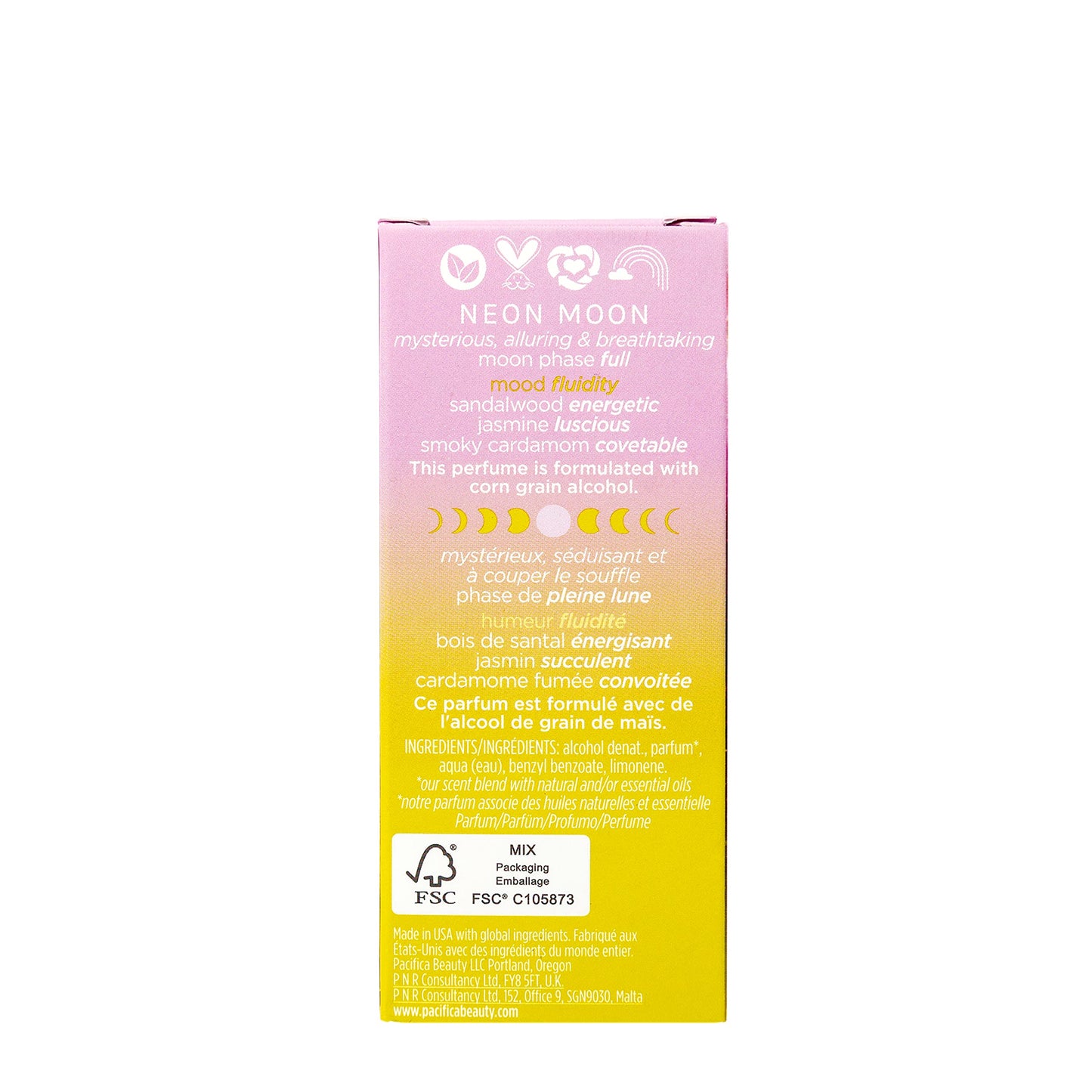 Pacifica Beauty, Neon Moon Spray Perfume, Sandalwood, Jasmine, Smoky Cardamom Notes, Natural + Essential Oils, Gifts for Her, Vegan + Cruelty Free