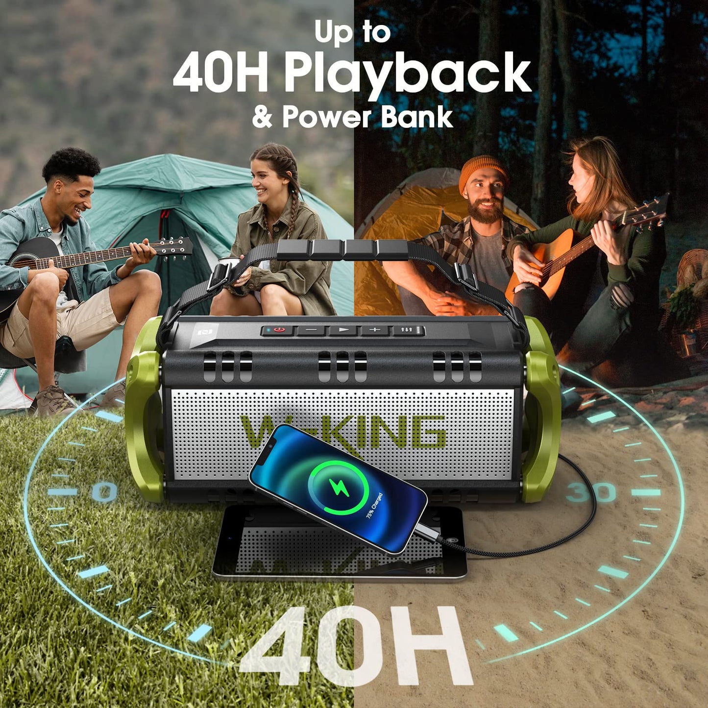 W-KING Bluetooth Speaker, 50W Portable Speakers Bluetooth Wireless Loud, IPX6 Waterproof Outdoor Large Bluetooth Speaker Subwoofer/Bass Boost/DSP/40H Playtime/Stereo Pairing/Power Bank/TF/Hands-Free