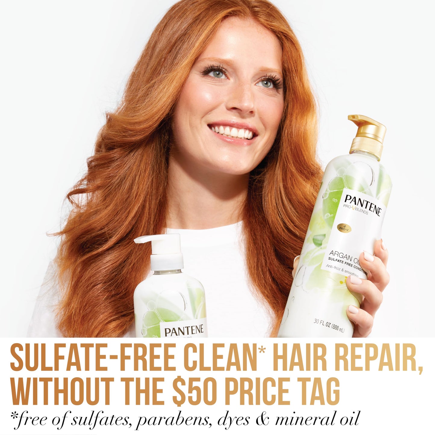 Pantene Argan Oil Conditioner for dry damaged hair, Smoothing and Moisturizing, Nutrient Infused with Vitamin B5, Anti Frizz, Safe for Color Treated Hair, Pro-V Blends, 30.0 oz