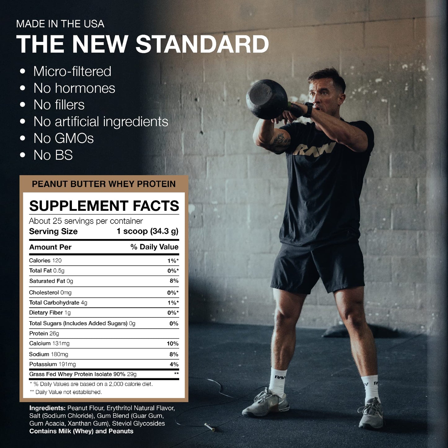 RAW Whey Isolate Protein Powder, Peanut Butter - 100% Grass-Fed Sports Nutrition Protein Powder for Muscle Growth & Recovery - Low-Fat, Low Carb, Naturally Flavored & Sweetened - 25 Servings
