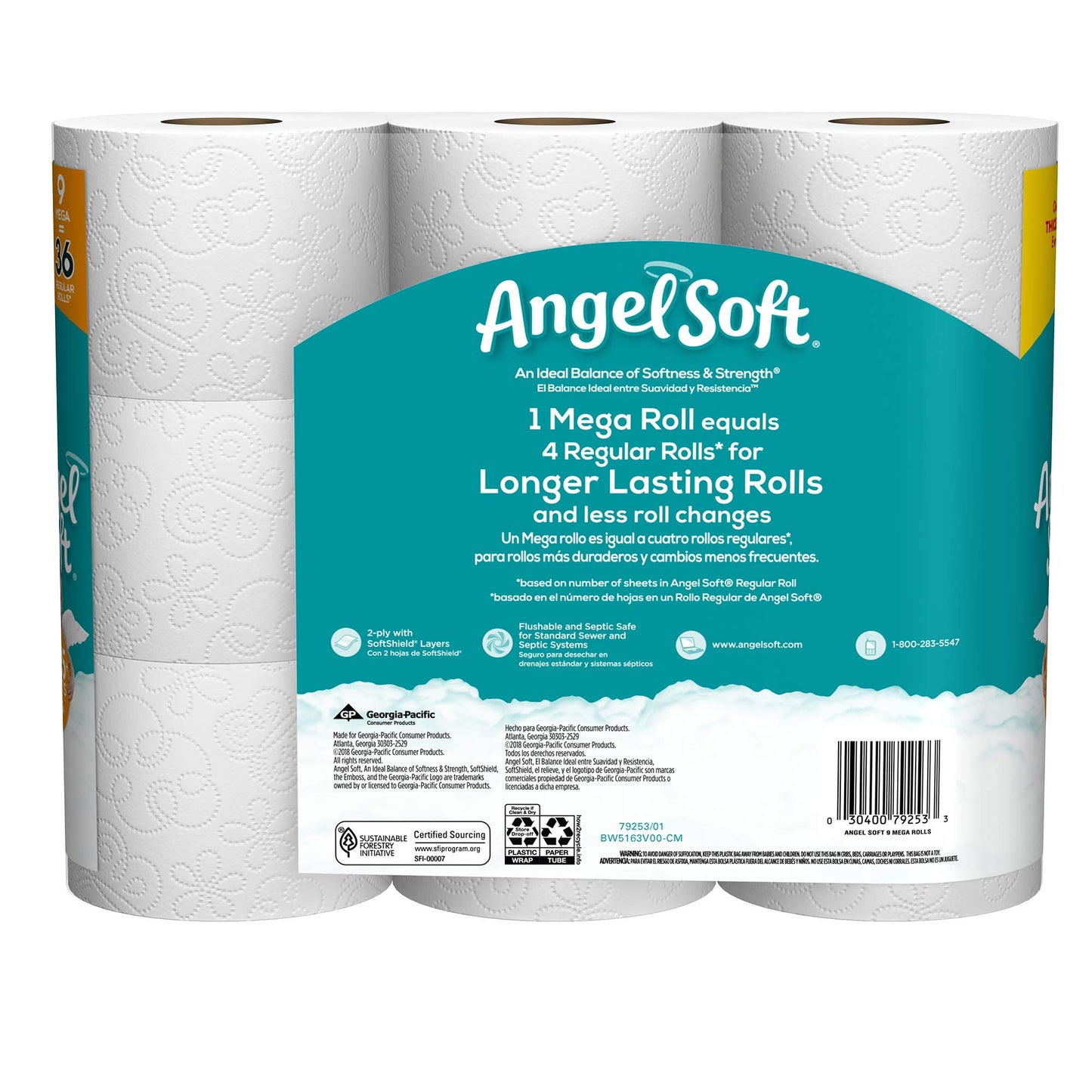 Angel Soft 9 Mega Rolls (Case of 4-9 Mega Roll Packs) 429 Sheets per Roll