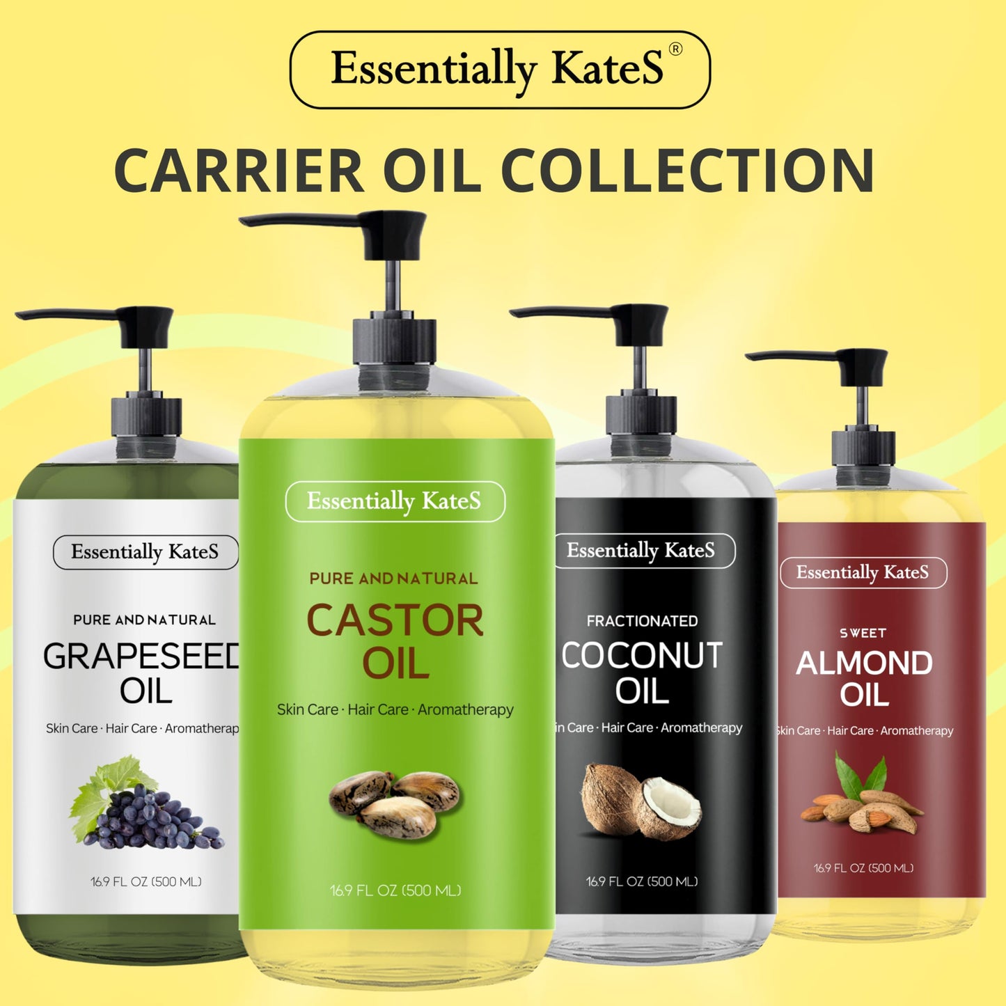 Essentially KateS Castor Oil 33.8 Fl Oz - Pack of 2 x 16.9 Fl Oz - 100% Pure and Natural and Cold Pressed