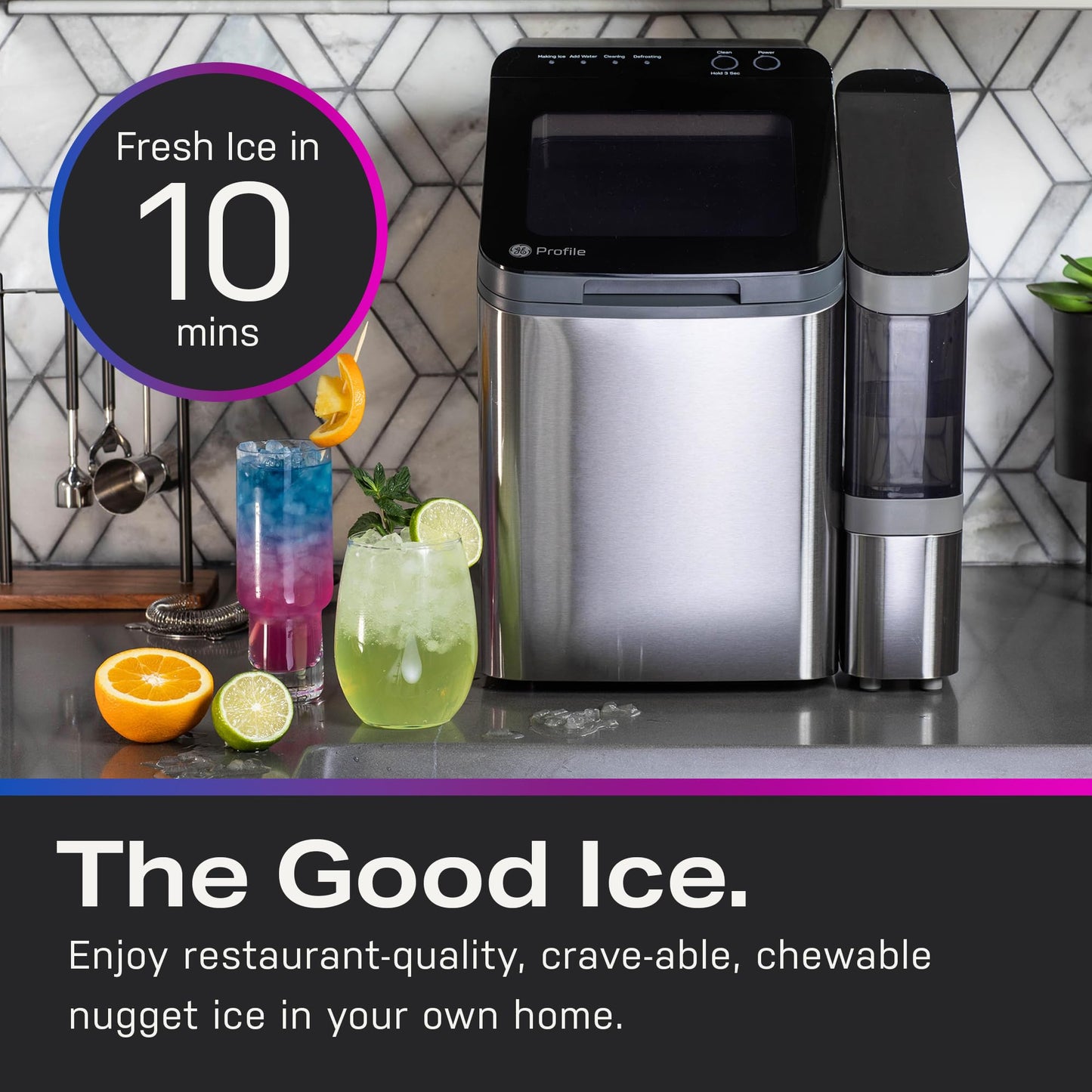 GE Profile Opal 1.0 Nugget Ice Maker| Countertop Pebble Ice Maker | Portable Ice Machine Makes up to 34 lbs. of Ice Per Day | Stainless Steel Finish