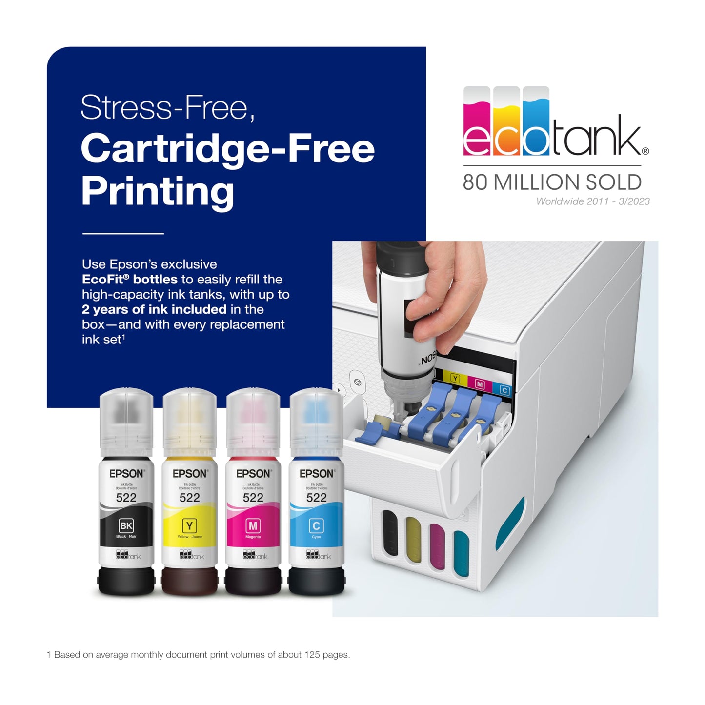 Epson EcoTank ET-2800 Wireless Color All-in-One Cartridge-Free Supertank Printer with Scan and Copy – The Ideal Basic Home Printer - White, Medium