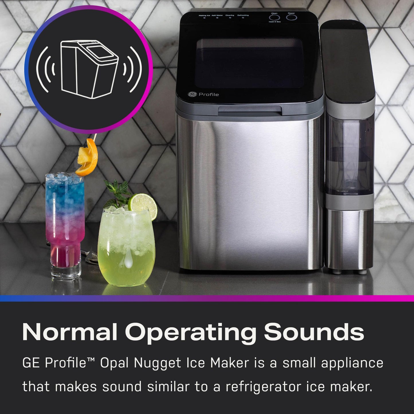 GE Profile Opal 1.0 Nugget Ice Maker| Countertop Pebble Ice Maker | Portable Ice Machine Makes up to 34 lbs. of Ice Per Day | Stainless Steel Finish