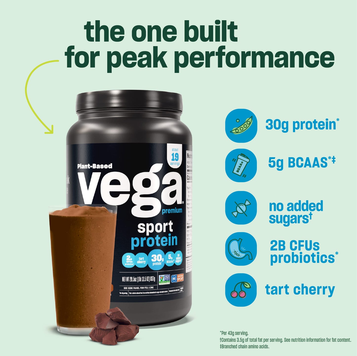Vega Premium Sport Protein Chocolate Protein Powder, Vegan, Non GMO, Gluten Free Plant Based Protein Powder Drink Mix, NSF Certified for Sport, 4lb 5.9 oz