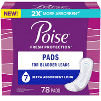 Poise Incontinence Pads & Postpartum Incontinence Pads, 7 Drop Ultra Absorbency, Long Length, 78 Count (2 Packs of 39), Packaging May Vary