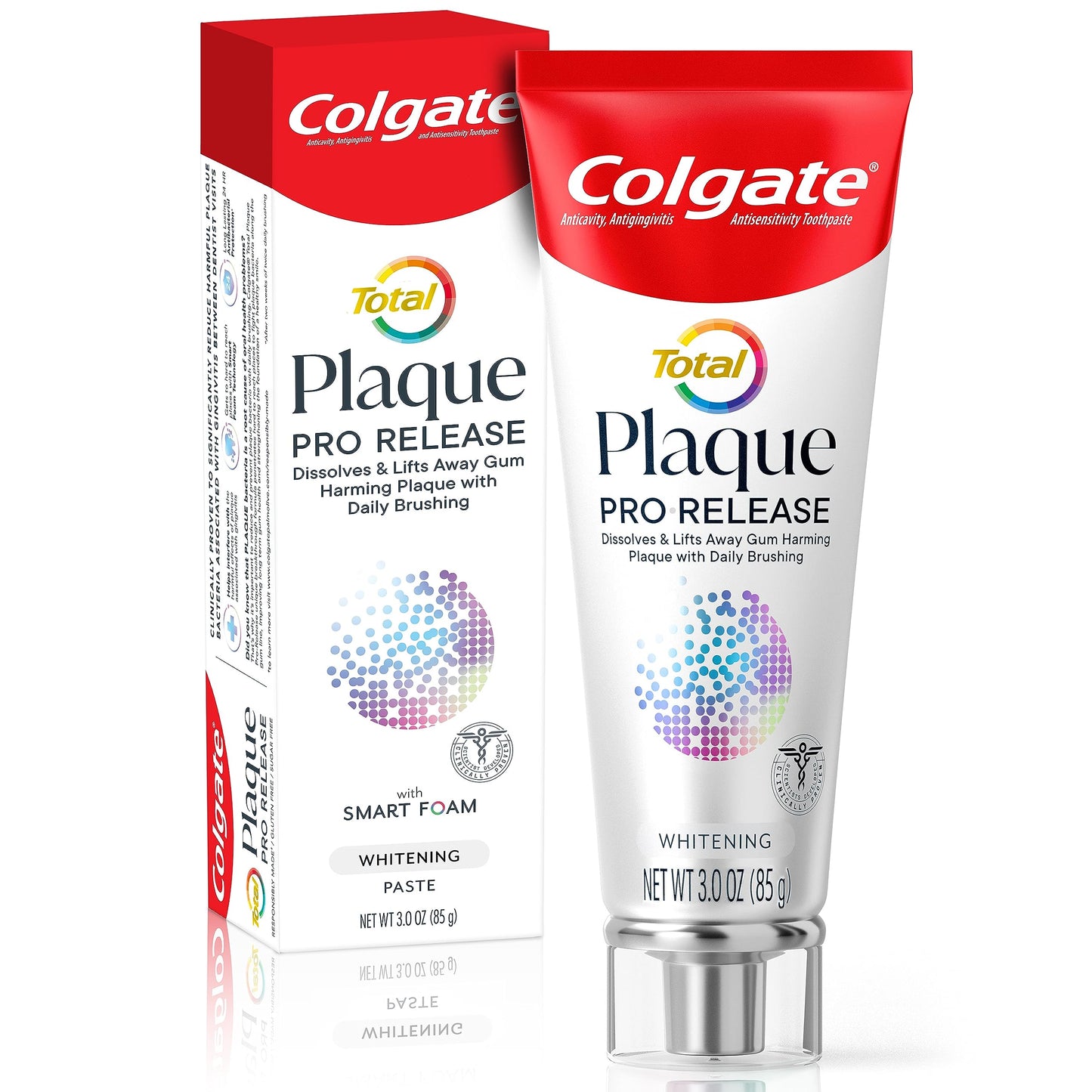 Colgate Total Plaque Pro Release Whitening Toothpaste, Whitening Anticavity Toothpaste, Helps Reduce Plaque and Whitens Teeth, 1 Pack, 3.0 Oz Tube