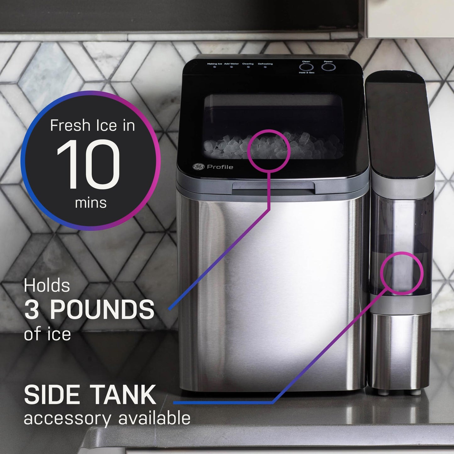 GE Profile Opal 1.0 Nugget Ice Maker| Countertop Pebble Ice Maker | Portable Ice Machine Makes up to 34 lbs. of Ice Per Day | Stainless Steel Finish