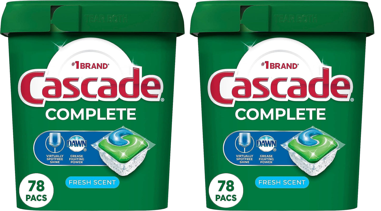 CASCADE Complete Dishwasher Pods, Dishwasher tabs, Dish Washing Pods for Dishwasher, Dishwasher tablets, Fresh Scent ActionPacs, 78 Count (Pack of 2)