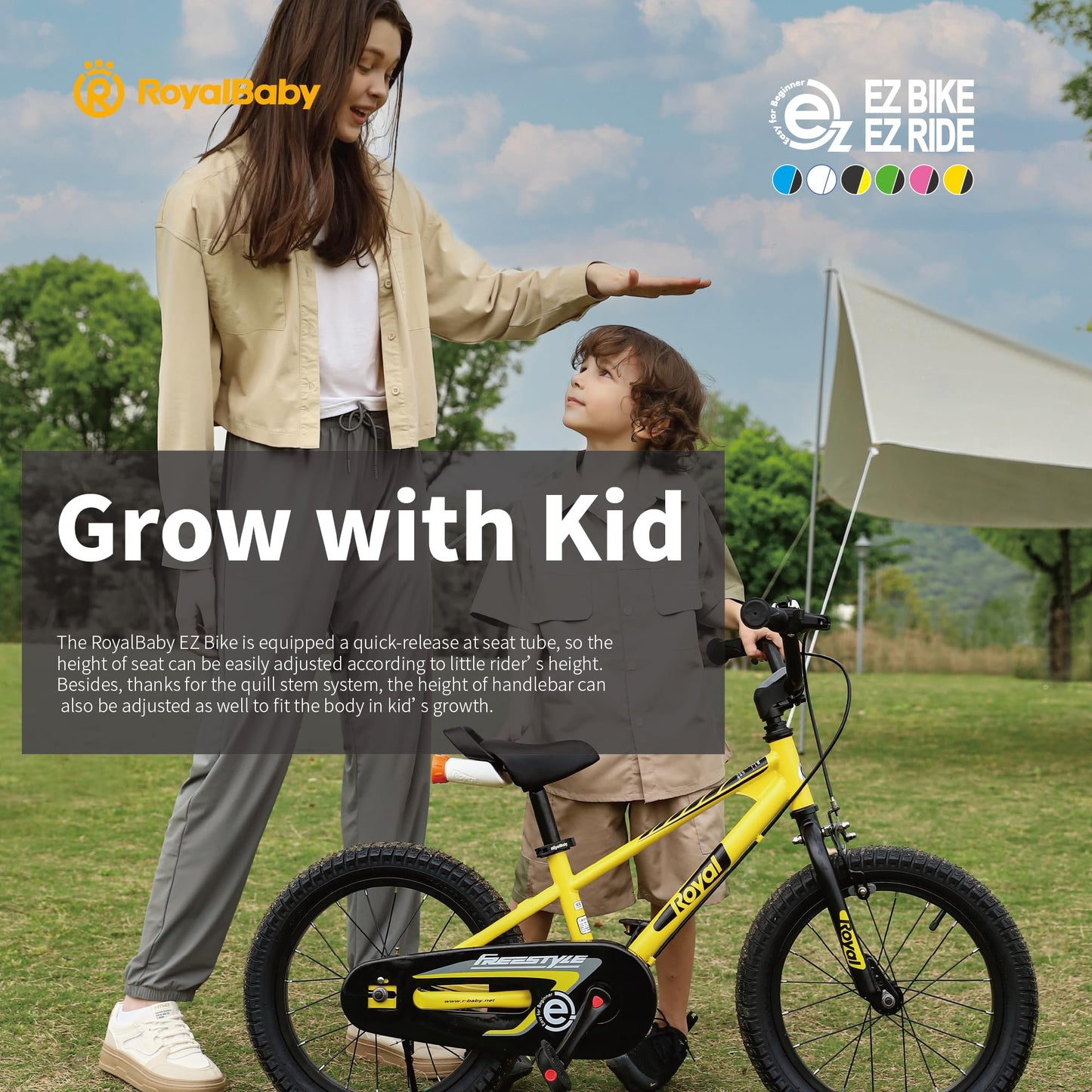 Royalbaby Freestyle EZ Kids Bike, Easy Learn Balancing to Biking, 16 Inch Balance & Pedal Bicycle, Instant Assembly Boys Girls Ages 4-7 Years, 16" Blue