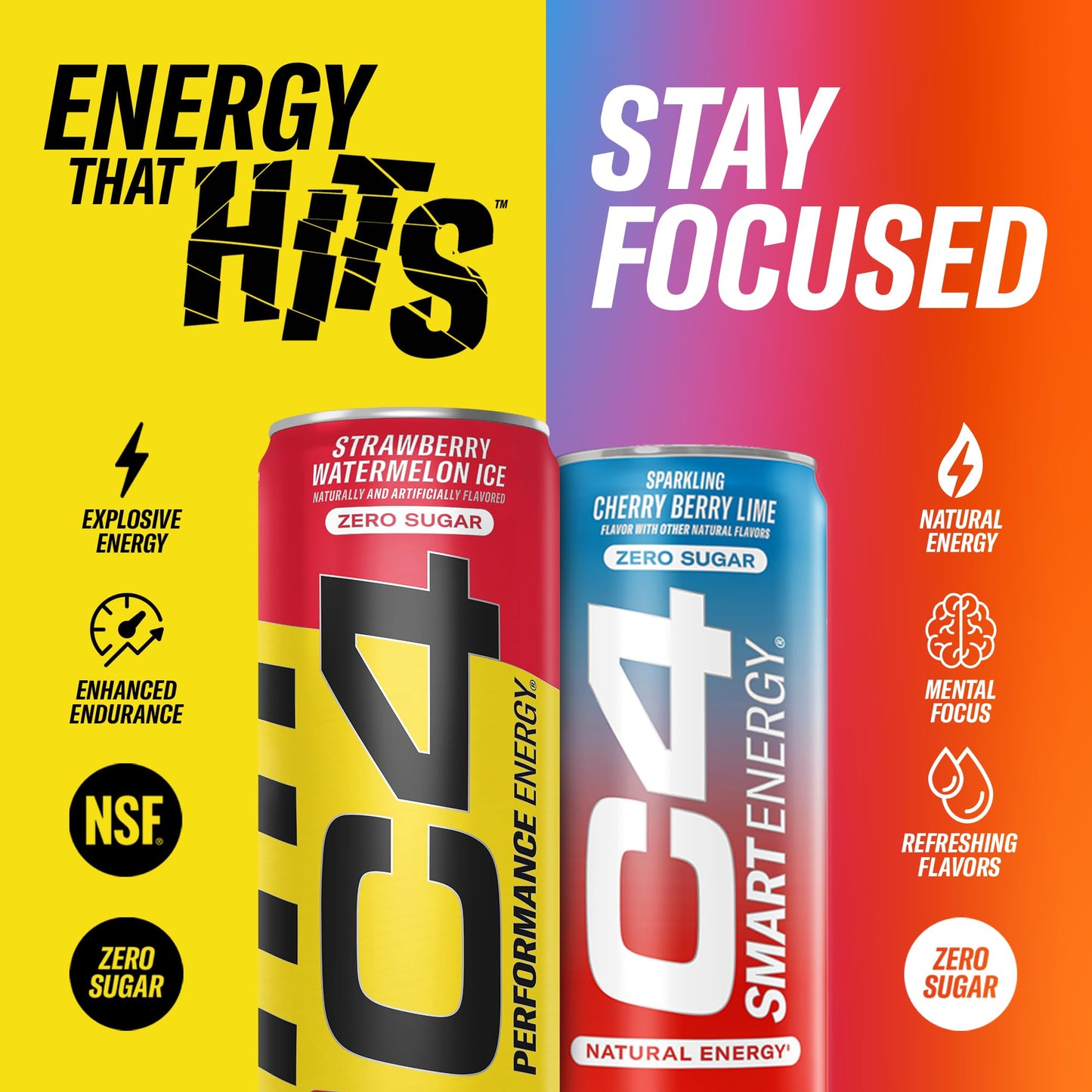 C4 Energy & Smart Energy Drinks Variety Pack, Sugar Free Pre Workout Performance Drink With No Artificial Colors or Dyes, Zero Calorie, Coffee Substitute or Alternative, 4 Flavor Variety 12 Pack