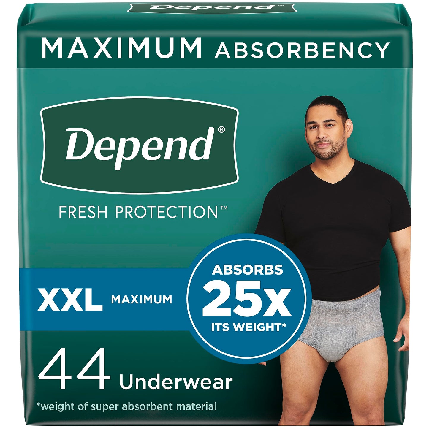 Depend Fresh Protection Adult Incontinence Underwear for Men (Formerly Depend Fit-Flex), Disposable, Maximum, Extra-Extra-Large, Grey, 44 Count (2 Packs of 22), Packaging May Vary