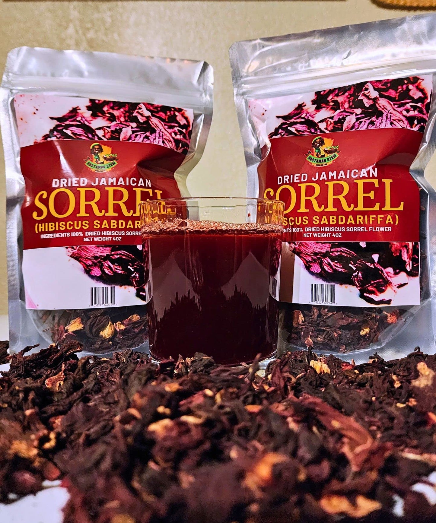 Premium Organic Dried Jamaican Sorrel Hibiscus Tea 4oz - Rastaman Stew Herbal Blend for Refreshing Taste, Rich in Flavor and Health Benefits