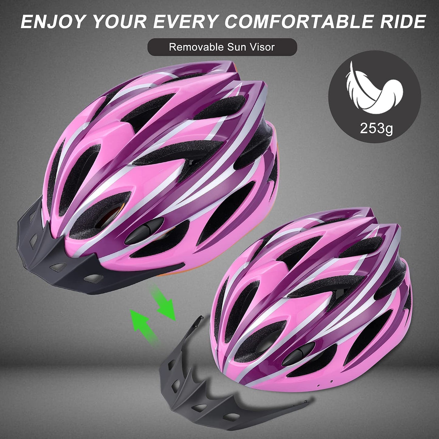 Zacro Adult Bike Helmet Lightweight - Bike Helmet for Men Women Comfort with Pads&Visor, Certified Bicycle Helmet for Adults Youth Mountain Road Biker (Pink Plus Purple, Universal Adult(54-62 cm))