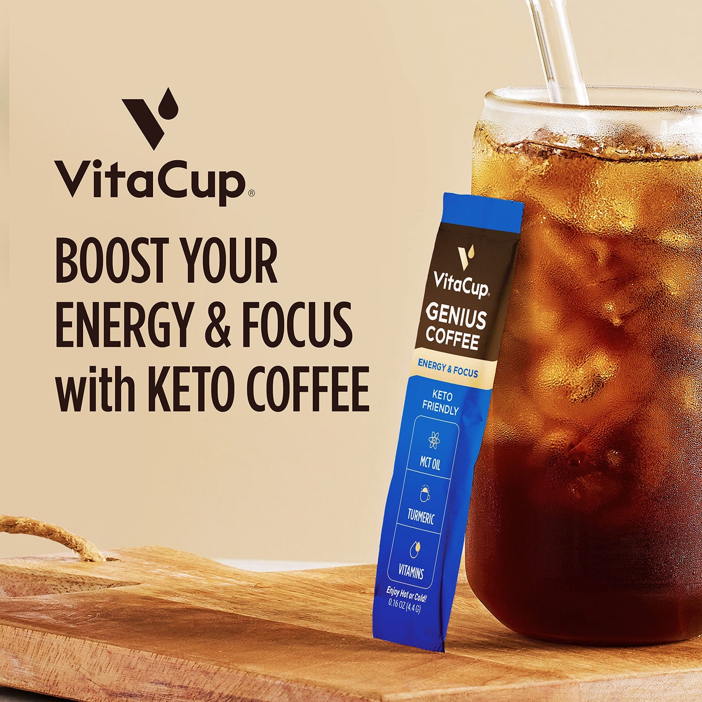 VitaCup Instant Coffee Stick (48) Count Bundle | Genius & Slim Blend | Superfood & Vitamins B1, B5, B6, B9, B12, & D3 Infused | Vegan | Enjoy Hot or Cold