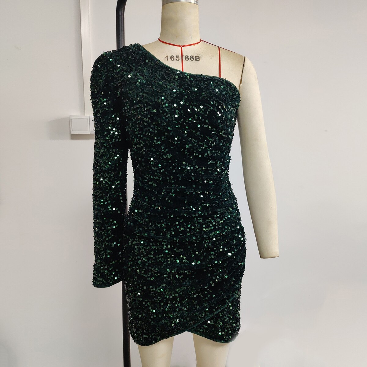 Tobinoone One Shoulder Wrap Split Thigh Sequin Formal Dress