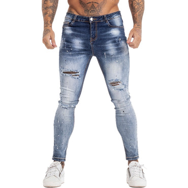 GINGTTO Jeans Men Homme Jeans Elastic Waist Skinny Jeans for Men Stretch Mens Pants Streetwear Mens Denim Blue Jeans zm139