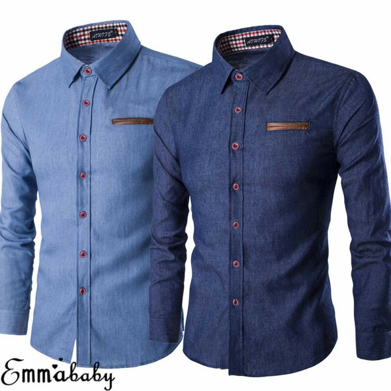 New Men's Casual Slim Fit Stylish Wash Denim Long Sleeves Jeans T Shirts Smart Casual Fashion Men Clothes M-XXXL