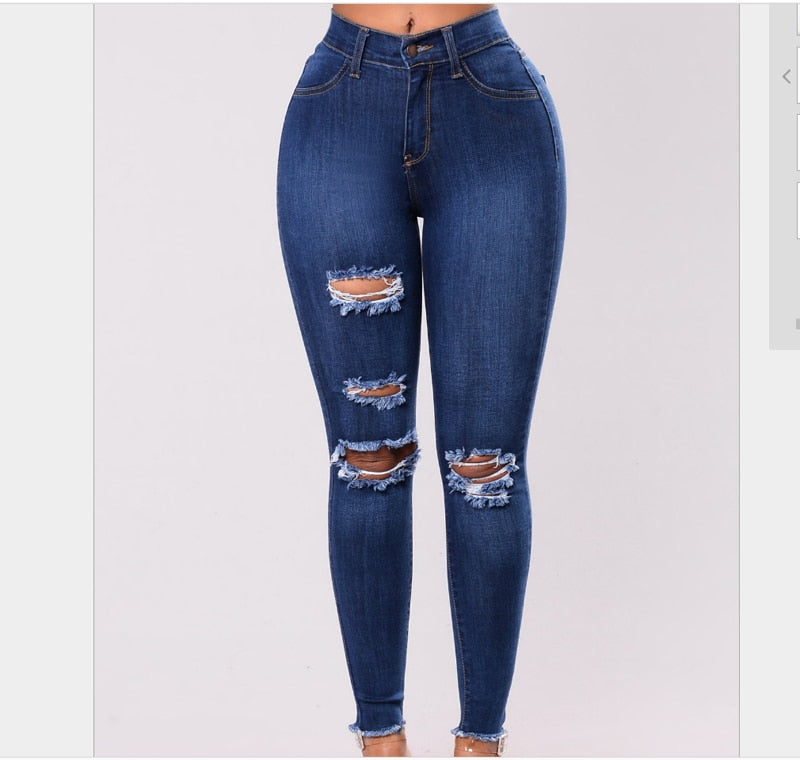2020 Women Jeans Newest Hot Stretch Skinny Ripped Hole Denim Female Slim High Waist