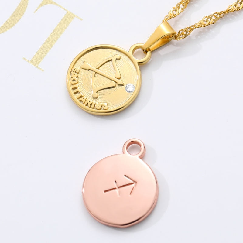 zodiac necklaces for women coin necklace Aries Leo Collier signe astrologique