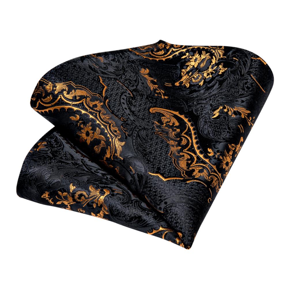 Men Tie Black Gold Paisley Quality Wedding Tie For Men Hanky Cufflink Silk Tie Set DiBanGu Novelty Design Business Party MJ-7313