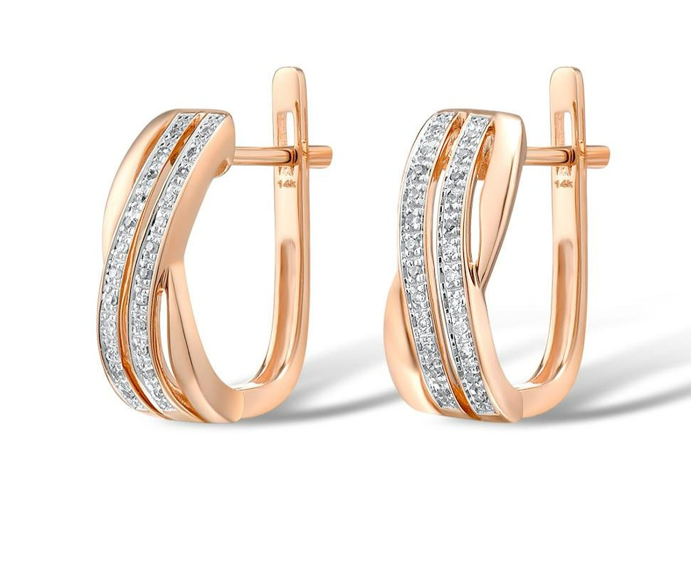 VISTOSO 14K 585 Rose Gold Earrings For Lady Glamorous Elegant Sparkling Diamond Earrings Luxury Wedding Engagement Fine Jewelry