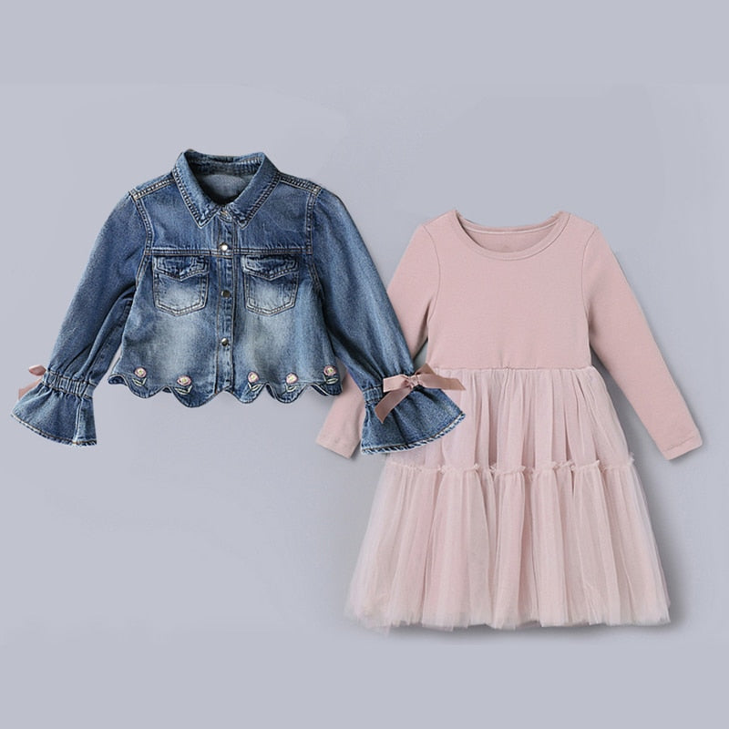 IYEAL Newest Spring Autumn Baby Girls Clothes Sets Denim Jacket+TUTU Dress 2 PCS Kids Suits Infant Children Clothing Set