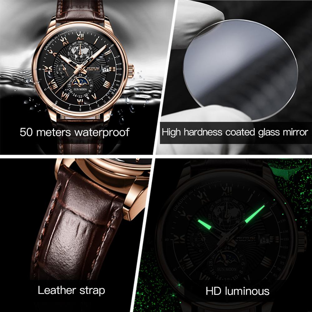 JSDUN Men's Mechanical Watch Luminous Leather Strap Waterproof Man Watch Top Brand Luxury Business Watch For Men Moonswatch 8909