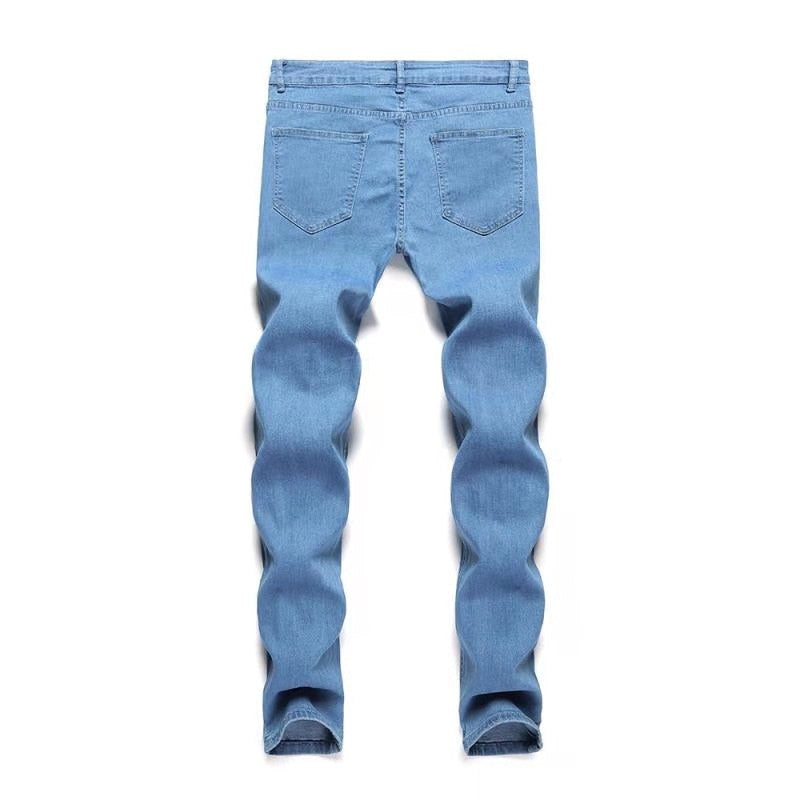 Mens Skinny Blue jeans Popular Scratch Slim Denim Pants Pencil Pants Autumn Street hip-hop denim trousers fashion Men's clothing
